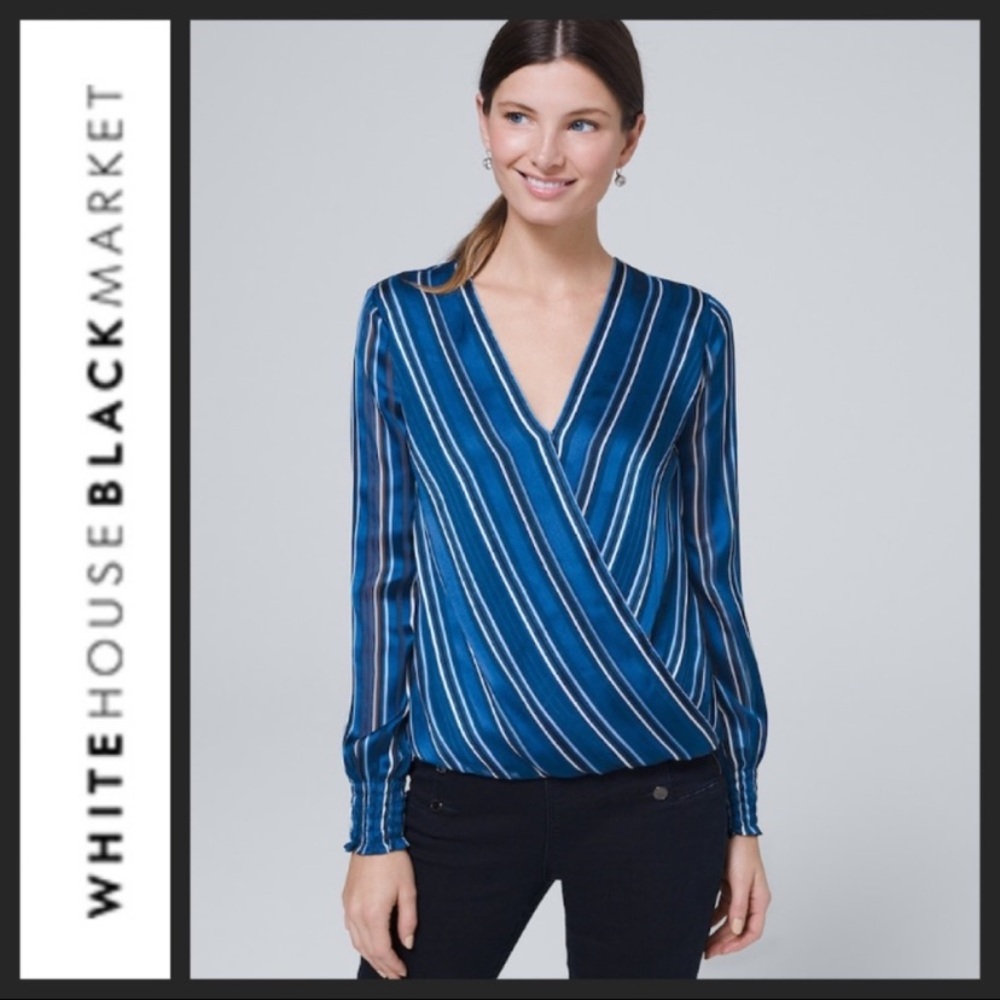 White House Blue Market Navy Striped Surplus Blouse size Large